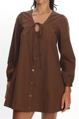 Westlyn Tie Front Mini Dress Chocolate