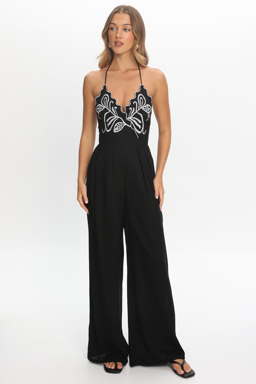 Mondo Embroidery Bust Jumpsuit Black
