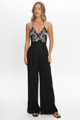 Mondo Embroidery Bust Jumpsuit Black