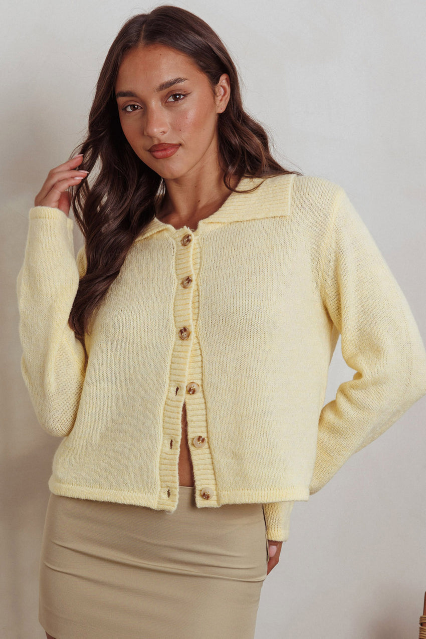 Margaret Button-Up Knit Cardigan Butter