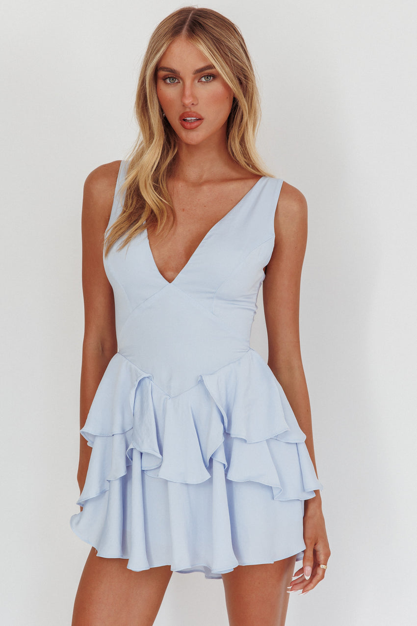 Like Me Tied Back Layered Mini Dress Sky