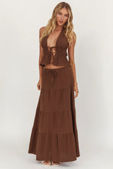 Under The Moons Tied Front Halter Top Cocoa